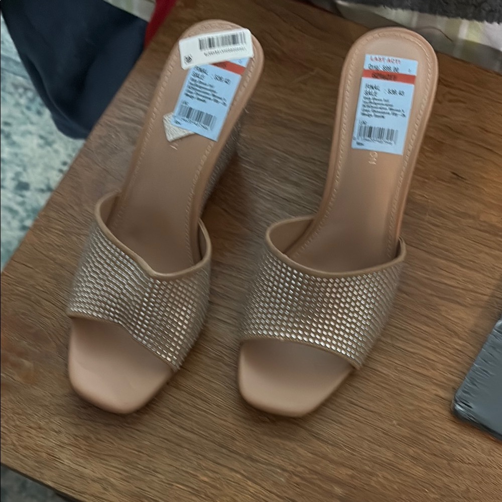 Tan Rhinestone Mules & Clogs